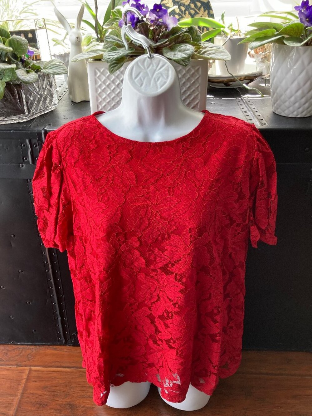 Liz Claiborne Short Sleeve Red Lace Blouse Petite X Large